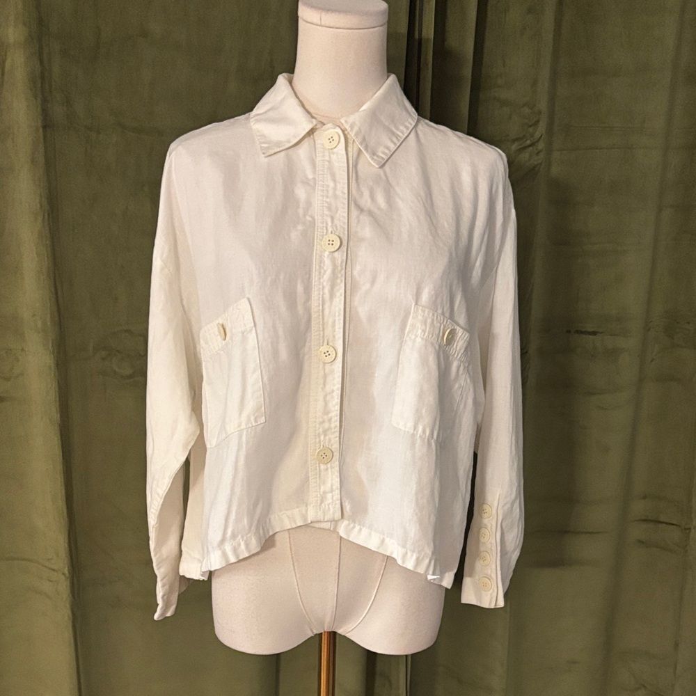 Sonia Rykiel White Button-Up cropped 100% linen Shirt, M